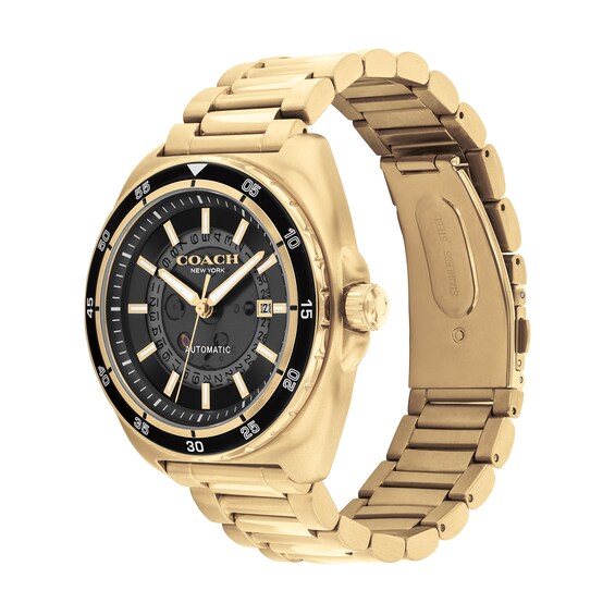 Men's Coach Charter Automatic Gold-Tone IP Watch with Black Dial (Model: 14602712)
