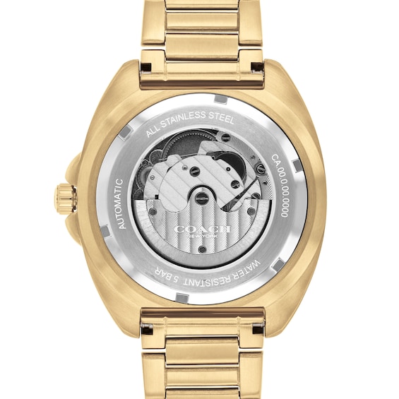 Men's Coach Charter Automatic Gold-Tone IP Watch with Black Dial (Model: 14602712)