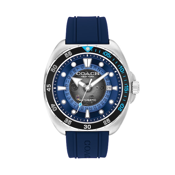 Men's Coach Charter Blue Silicone Strap Automatic Watch with Navy Blue Dial (Model: 14602714)