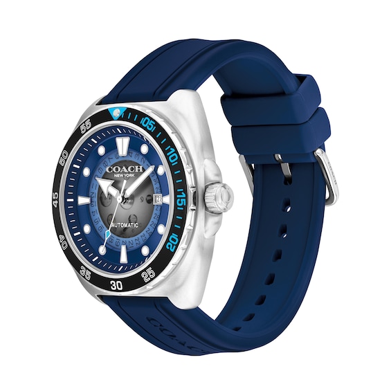 Men's Coach Charter Blue Silicone Strap Automatic Watch with Navy Blue Dial (Model: 14602714)