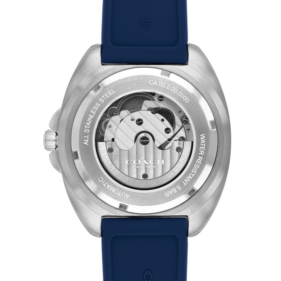Men's Coach Charter Blue Silicone Strap Automatic Watch with Navy Blue Dial (Model: 14602714)