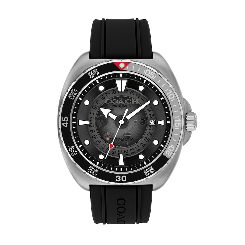 Main Image 1 of Men's Coach Charter Automatic Grey IP Black Silicone Strap Watch with Black Dial (Model: 14602715)