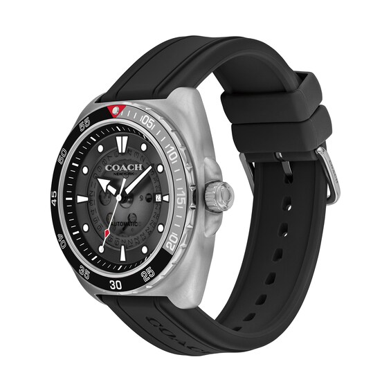 Men's Coach Charter Automatic Grey IP Black Silicone Strap Watch with Black Dial (Model: 14602715)