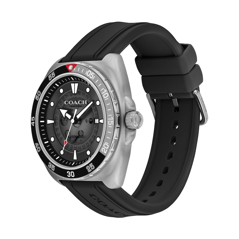 Main Image 2 of Men's Coach Charter Automatic Grey IP Black Silicone Strap Watch with Black Dial (Model: 14602715)