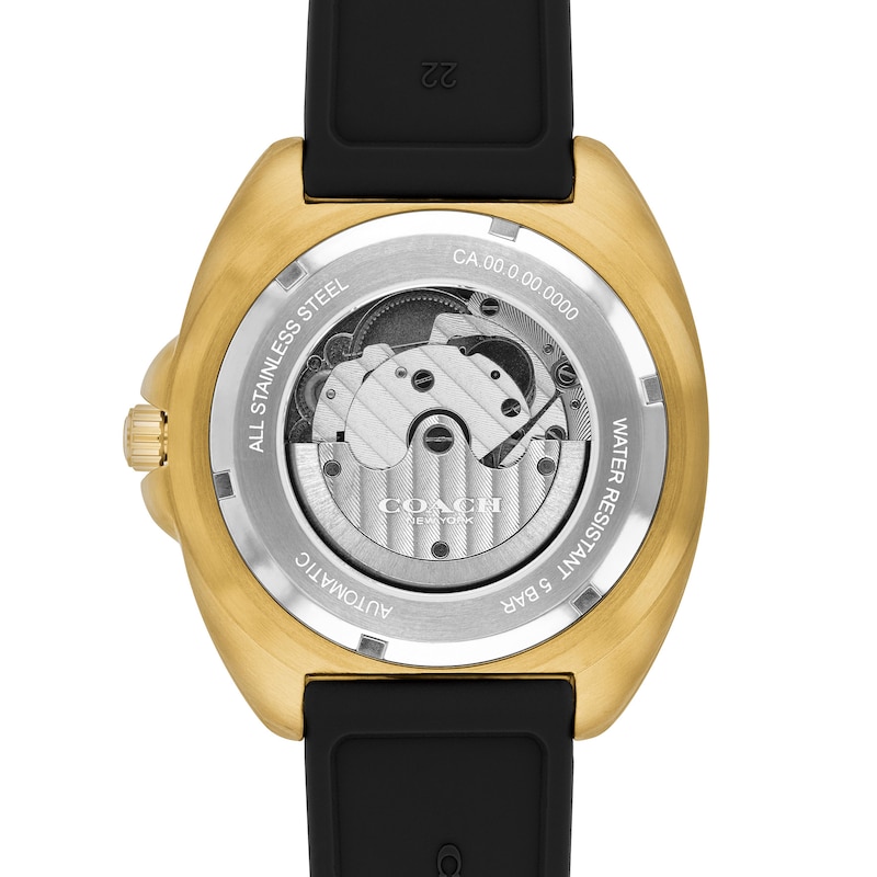 Main Image 3 of Men's Coach Charter Automatic Gold-Tone IP Black Silicone Strap Watch with Black Dial (Model: 14602718)