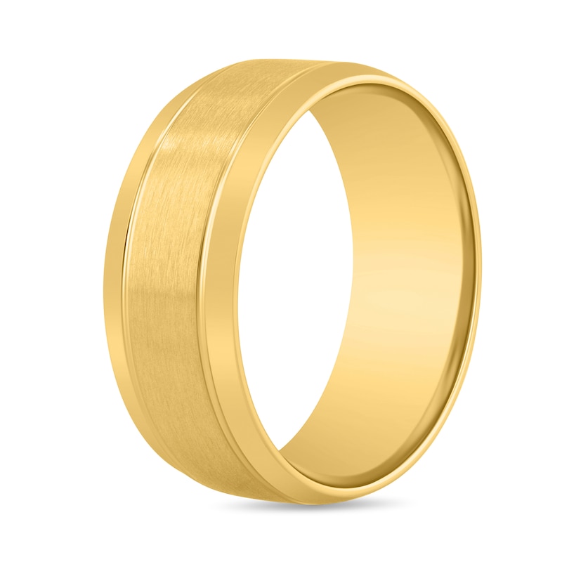 Main Image 2 of 8.0mm Brushed Center Comfort-Fit Engravable Wedding Band in 14K Gold (1 Line)