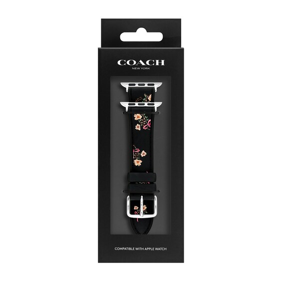 Ladies' Coach Apple Straps Black Floral Silicone Replacement Band Smart Watch Attachment (Model: 14700264)