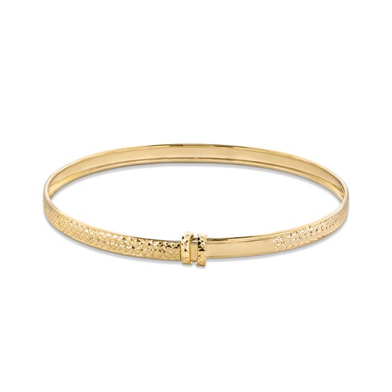 Child's Diamond-Cut Adjustable Bangle in Hollow 14K Gold - 7.61"