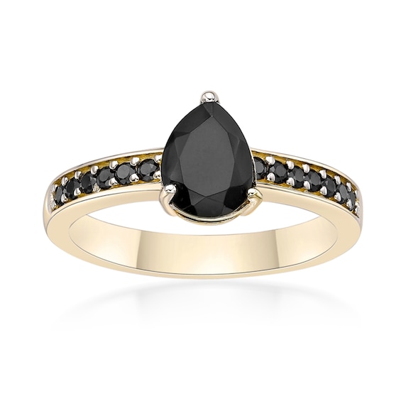 Pear-Shaped Onyx and Black Spinel Ring in Sterling Silver with 18K Gold Plate