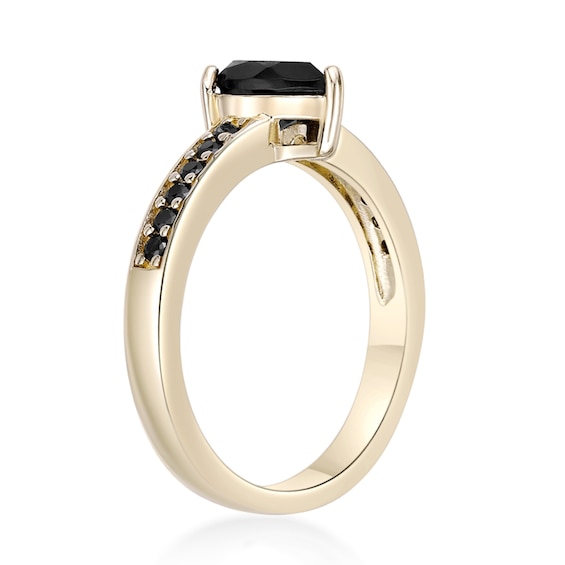Pear-Shaped Onyx and Black Spinel Ring in Sterling Silver with 18K Gold Plate