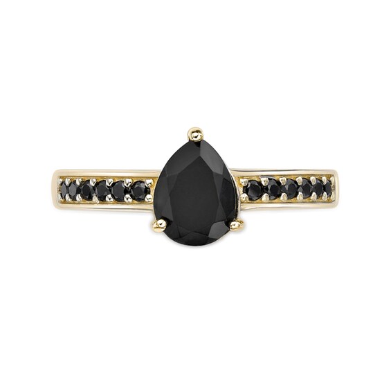 Pear-Shaped Onyx and Black Spinel Ring in Sterling Silver with 18K Gold Plate
