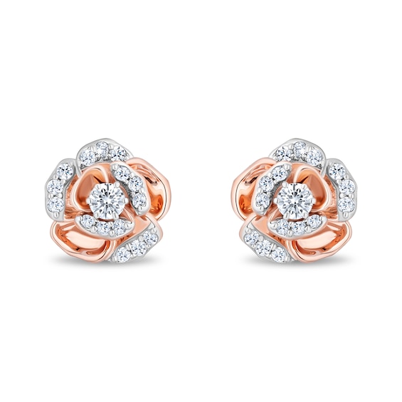 Enchanted Disney Belle Certified Lab-Grown Diamond Rose Stud Earrings in Sterling Silver with 14K Rose Gold Plate