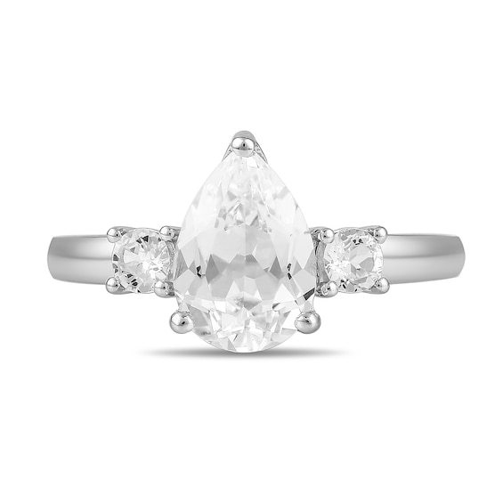 Pear-Shaped and Round White Lab-Created Sapphire Three-Stone Ring in Sterling Silver