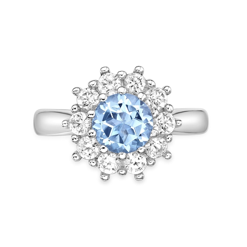 Main Image 2 of 7.0mm Sky Blue Topaz and White Lab-Created Sapphire Sunburst Frame Ring in Sterling Silver