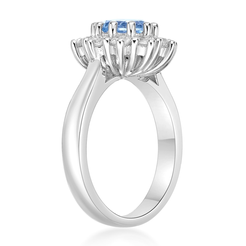 Main Image 3 of 7.0mm Sky Blue Topaz and White Lab-Created Sapphire Sunburst Frame Ring in Sterling Silver