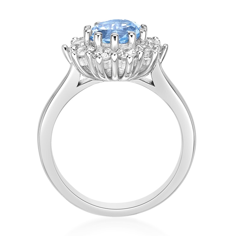 Main Image 4 of 7.0mm Sky Blue Topaz and White Lab-Created Sapphire Sunburst Frame Ring in Sterling Silver