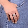 Thumbnail Image 5 of 7.0mm Sky Blue Topaz and White Lab-Created Sapphire Sunburst Frame Ring in Sterling Silver