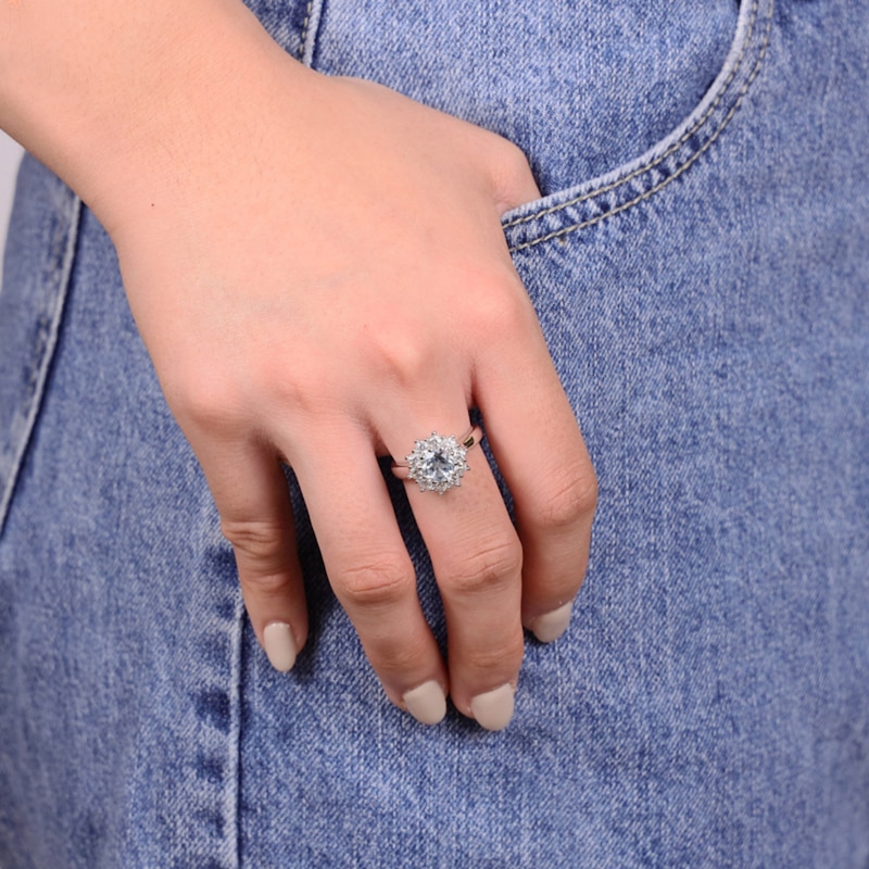 Main Image 5 of 7.0mm Sky Blue Topaz and White Lab-Created Sapphire Sunburst Frame Ring in Sterling Silver