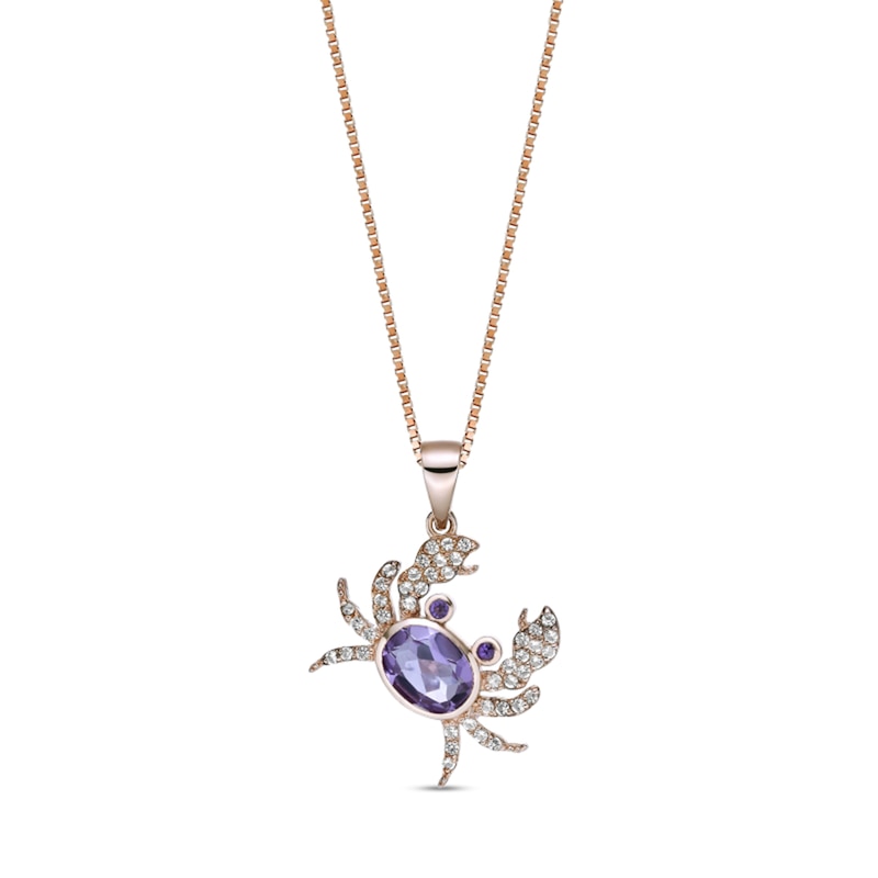 Main Image 1 of Oval and Round Amethyst with White Topaz Tilted Crab Pendant in Sterling Silver with 18K Rose Gold Plate