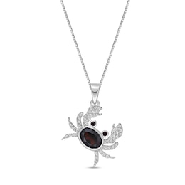 Oval and Round Garnet with White Topaz Tilted Crab Pendant in Sterling Silver
