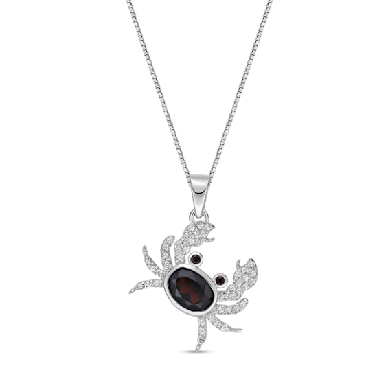 Oval and Round Garnet with White Topaz Tilted Crab Pendant in Sterling Silver