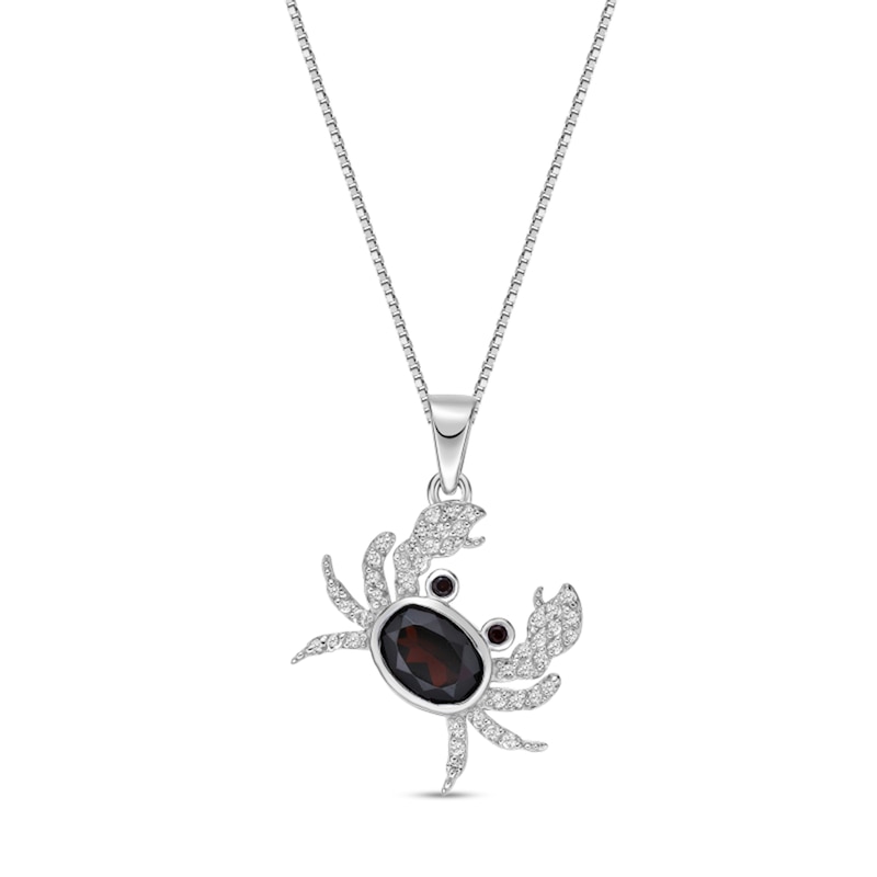 Main Image 1 of Oval and Round Garnet with White Topaz Tilted Crab Pendant in Sterling Silver