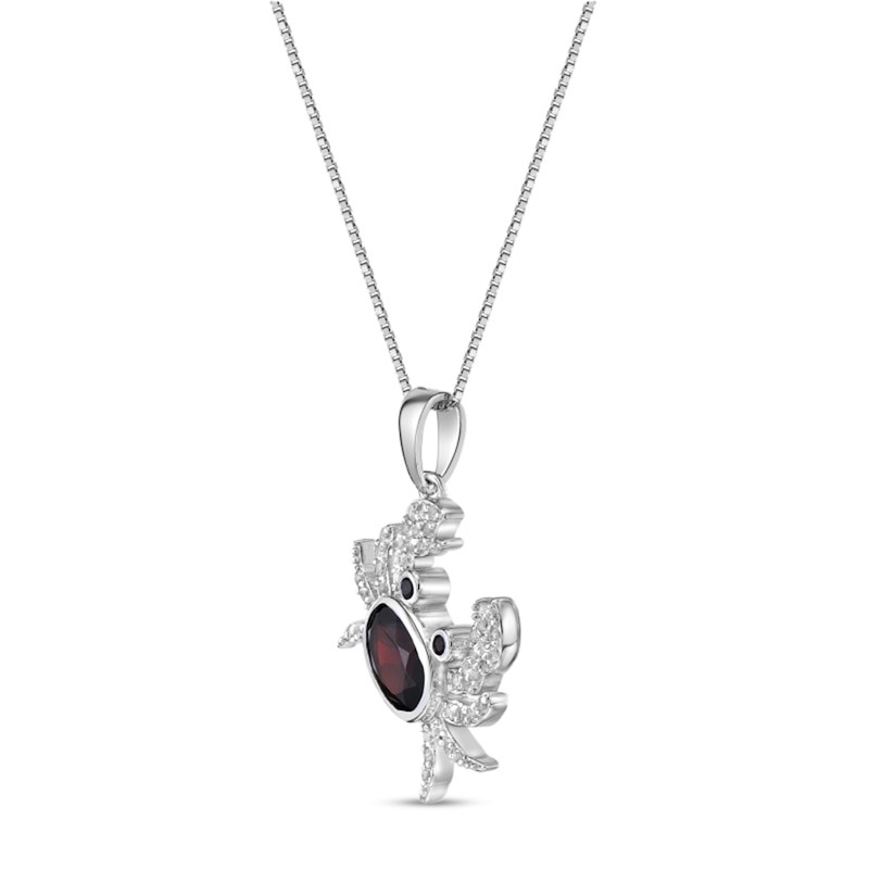 Main Image 2 of Oval and Round Garnet with White Topaz Tilted Crab Pendant in Sterling Silver
