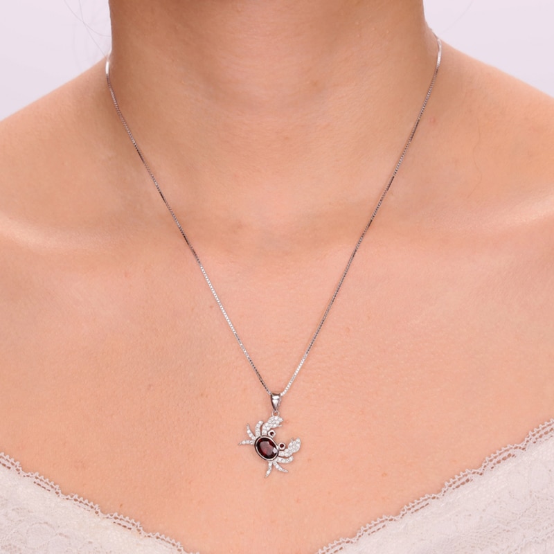 Main Image 3 of Oval and Round Garnet with White Topaz Tilted Crab Pendant in Sterling Silver