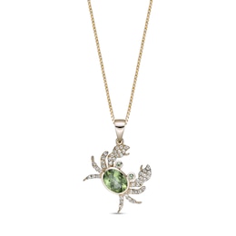 Oval and Round Peridot with White Topaz Tilted Crab Pendant in Sterling Silver with 18K Gold Plate
