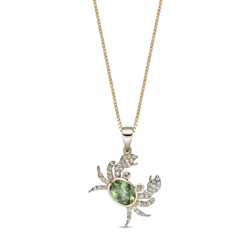 Main Image 1 of Oval and Round Peridot with White Topaz Tilted Crab Pendant in Sterling Silver with 18K Gold Plate