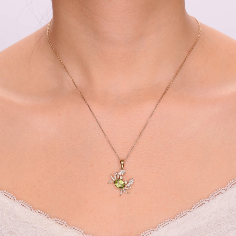 Main Image 3 of Oval and Round Peridot with White Topaz Tilted Crab Pendant in Sterling Silver with 18K Gold Plate