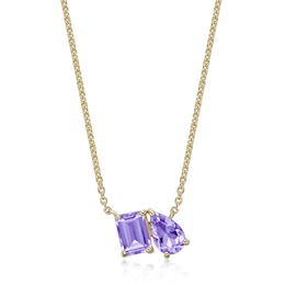 Pear-Shaped and Emerald-Cut Amethyst Toi et Moi Necklace in Sterling Silver with 18K Gold Plate