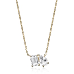 Pear-Shaped and Emerald-Cut White Topaz Toi et Moi Necklace in Sterling Silver with 18K Gold Plate