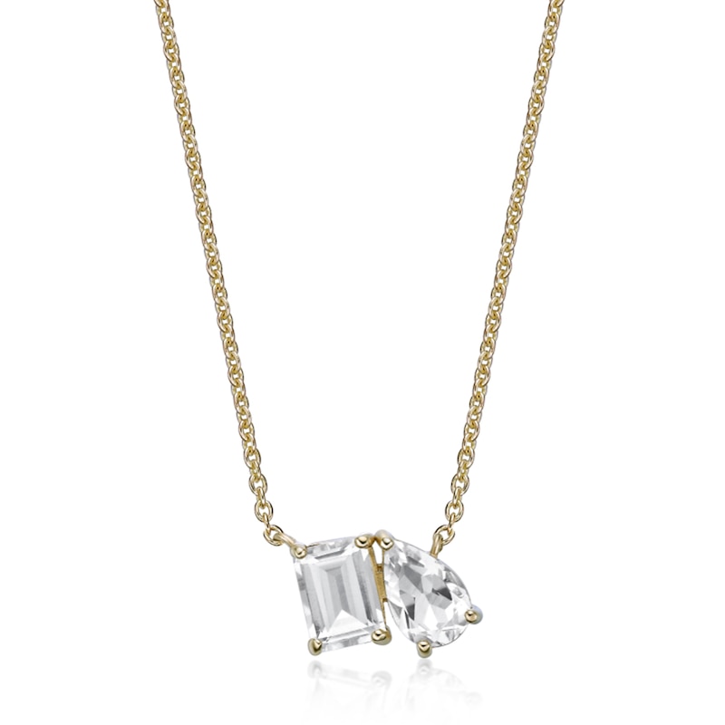 Main Image 1 of Pear-Shaped and Emerald-Cut White Topaz Toi et Moi Necklace in Sterling Silver with 18K Gold Plate