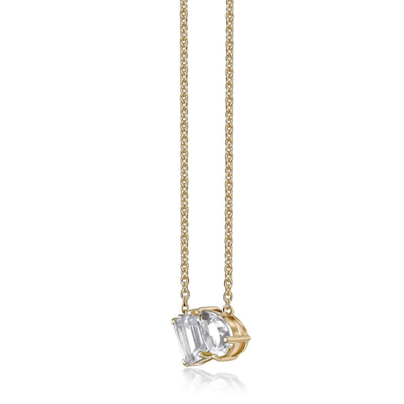 Main Image 2 of Pear-Shaped and Emerald-Cut White Topaz Toi et Moi Necklace in Sterling Silver with 18K Gold Plate