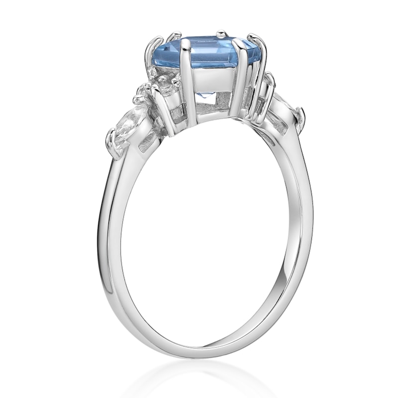 Main Image 3 of 7.0mm Hexagon-Shaped Sky Blue Topaz and White Lab-Created Sapphire Ring in Sterling Silver