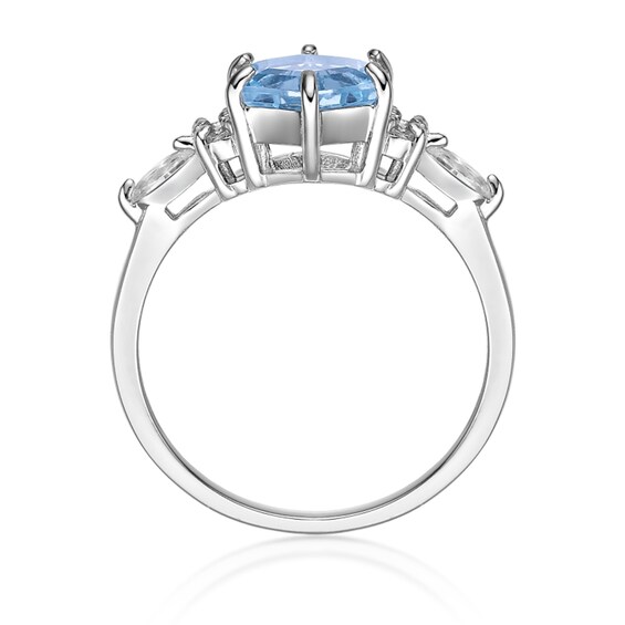 7.0mm Hexagon-Shaped Sky Blue Topaz and White Lab-Created Sapphire Ring in Sterling Silver
