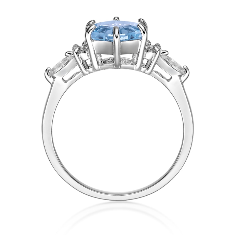 Main Image 4 of 7.0mm Hexagon-Shaped Sky Blue Topaz and White Lab-Created Sapphire Ring in Sterling Silver