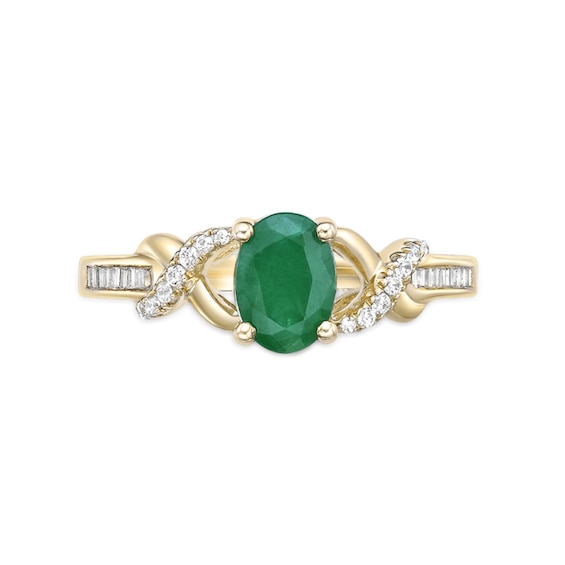 Oval Emerald and 1/6 CT. T.w. Diamond Crossover Split Shank Ring in 10K Gold