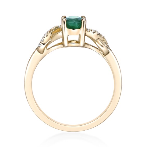 Oval Emerald and 1/6 CT. T.w. Diamond Crossover Split Shank Ring in 10K Gold