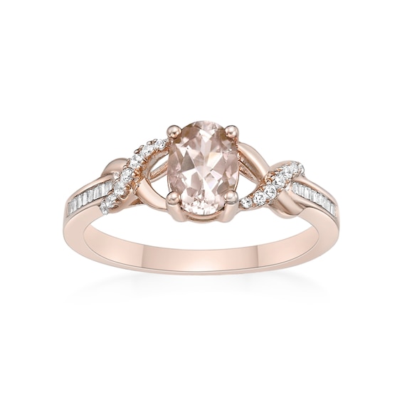 Oval Morganite and 1/6 CT. T.w. Diamond Crossover Split Shank Ring 10K Rose Gold