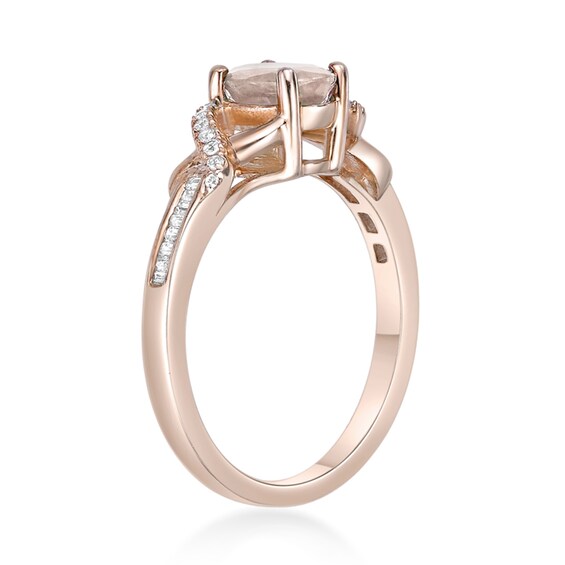 Oval Morganite and 1/6 CT. T.w. Diamond Crossover Split Shank Ring in 10K Rose Gold