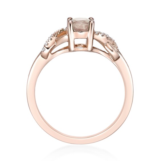 Oval Morganite and 1/6 CT. T.w. Diamond Crossover Split Shank Ring in 10K Rose Gold