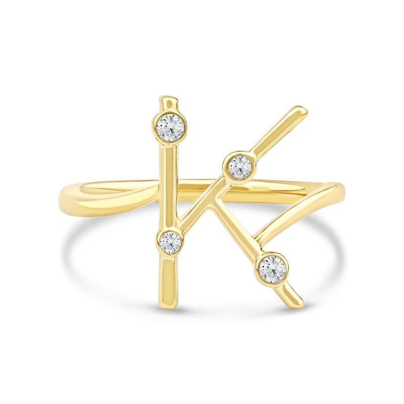 Main Image 3 of 1/10 CT. T.W. Certified Lab-Grown Diamond Bubbles Letter "K" Ring in Sterling Silver with 14K Gold Plate (F/VS2)
