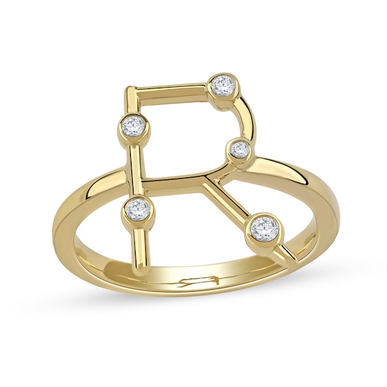 1/10 CT. T.w. Certified Lab-Grown Diamond Bubbles Letter "R" Ring in Sterling Silver with 14K Gold Plate (F/Vs2)