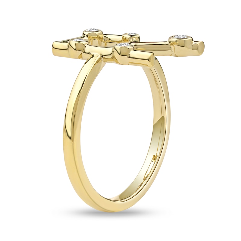 Main Image 2 of 1/10 CT. T.W. Certified Lab-Grown Diamond Bubbles Letter "R" Ring in Sterling Silver with 14K Gold Plate (F/VS2)