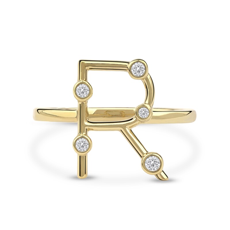 Main Image 3 of 1/10 CT. T.W. Certified Lab-Grown Diamond Bubbles Letter "R" Ring in Sterling Silver with 14K Gold Plate (F/VS2)