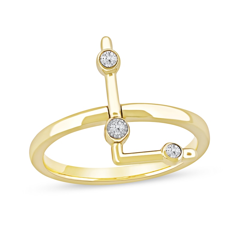 Main Image 1 of 1/10 CT. T.W. Certified Lab-Grown Diamond Bubbles Letter "L" Ring in Sterling Silver with 14K Gold Plate (F/VS2)