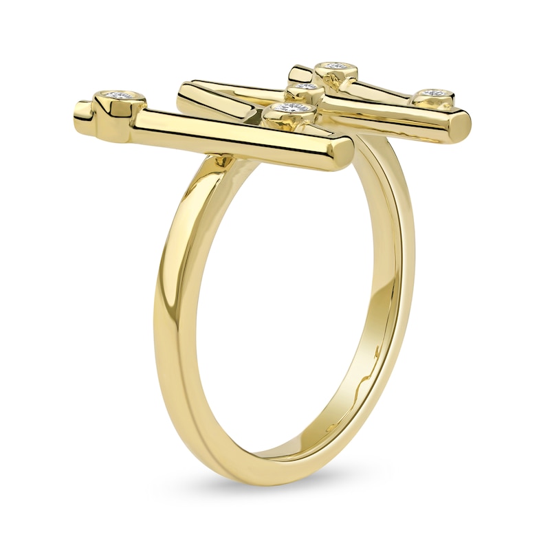 Main Image 2 of 1/10 CT. T.W. Certified Lab-Grown Diamond Bubbles Letter "W" Ring in Sterling Silver with 14K Gold Plate (F/VS2)