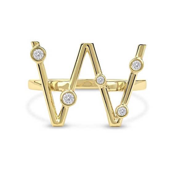 1/10 CT. T.w. Certified Lab-Grown Diamond Bubbles Letter "W" Ring in Sterling Silver with 14K Gold Plate (F/Vs2)